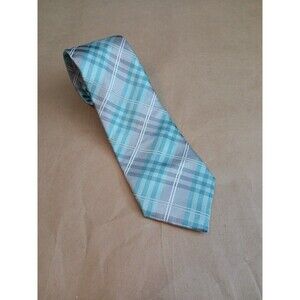 Countess Mara Mens Neck Tie Blue Plaid 100% Silk Luxe